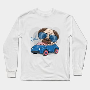 cool pug dog riding a car Long Sleeve T-Shirt